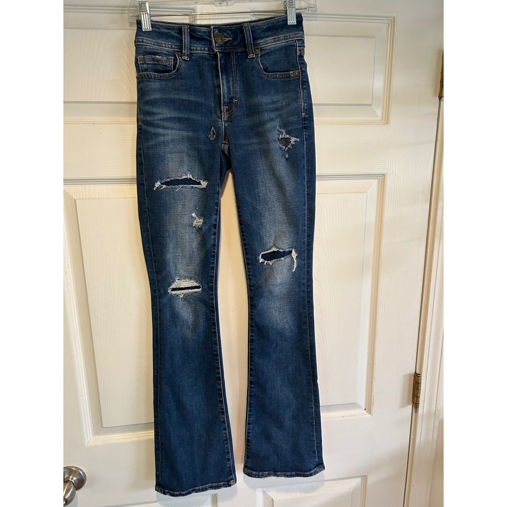 70s Vintage Flare Ultra High Rise American Eagle Distressed Flare Jeans Women